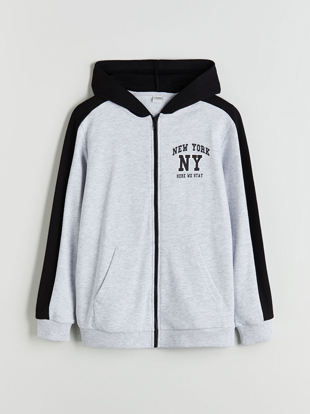 Gri Kapüşonlu Erkek Çocuk Fermuarlı Sweatshirt