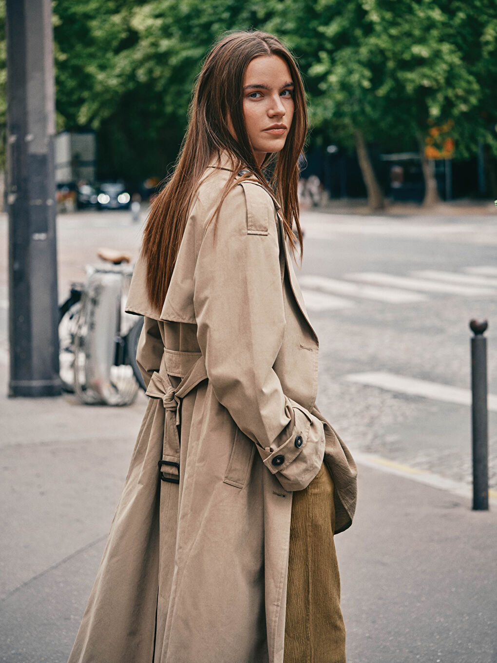 LCW Modest Double Breasted Collar Oversize Women's Trenchcoat -W51528Z8-YCD