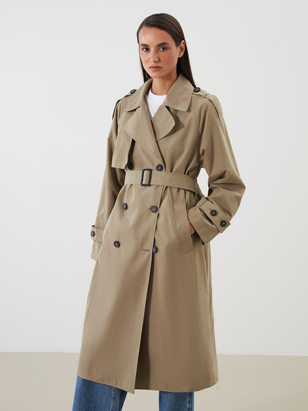 LCW Modest معطف واقٍ من المطر كاكي امرأة -W51528Z8-YCD