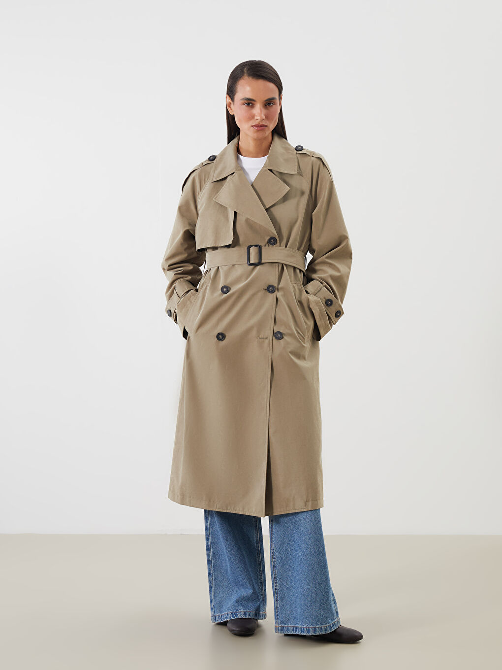 LCW Modest معطف واقٍ من المطر كاكي امرأة -W51528Z8-YCD