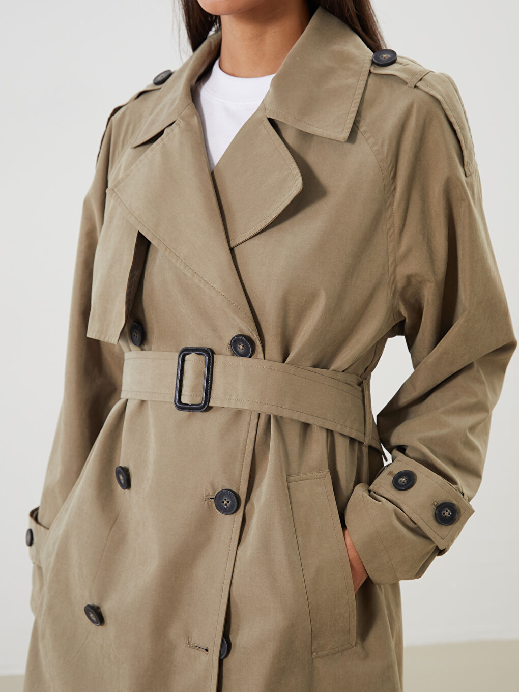 LCW Modest معطف واقٍ من المطر كاكي امرأة -W51528Z8-YCD