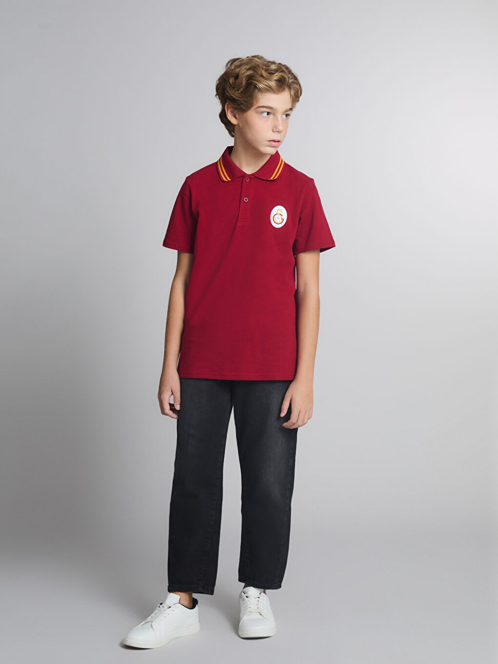 Kırmızı Polo Yaka Galatasaray Baskılı Erkek Çocuk Tişört-1