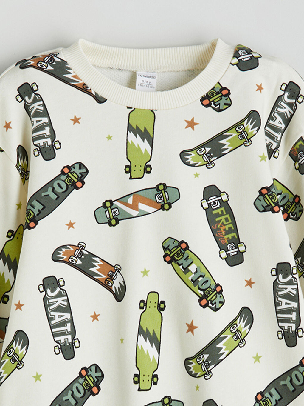 Bej Bisiklet Yaka Erkek Çocuk Sweatshirt-1