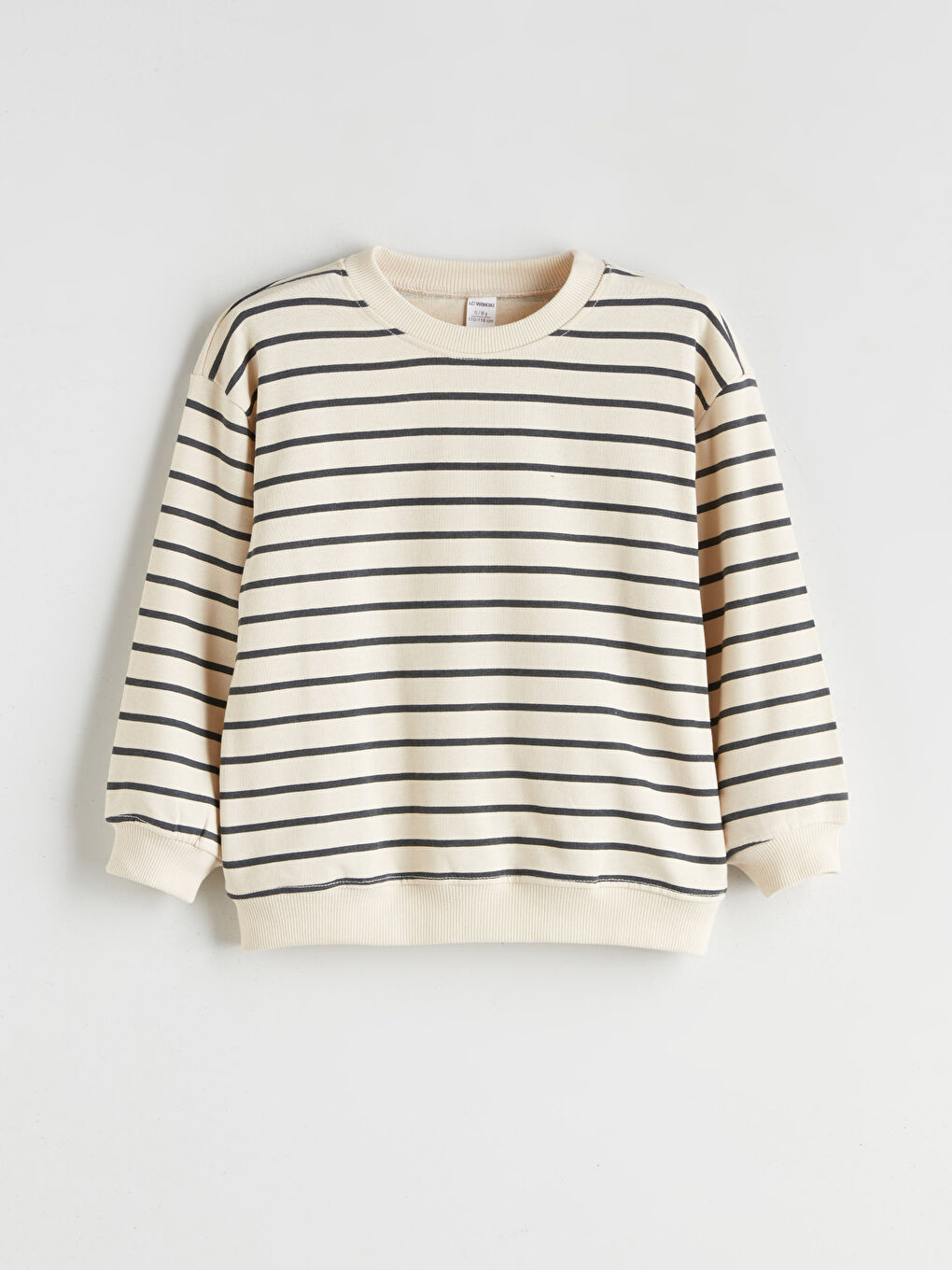 Bej Bisiklet Yaka Çizgili Erkek Çocuk Sweatshirt