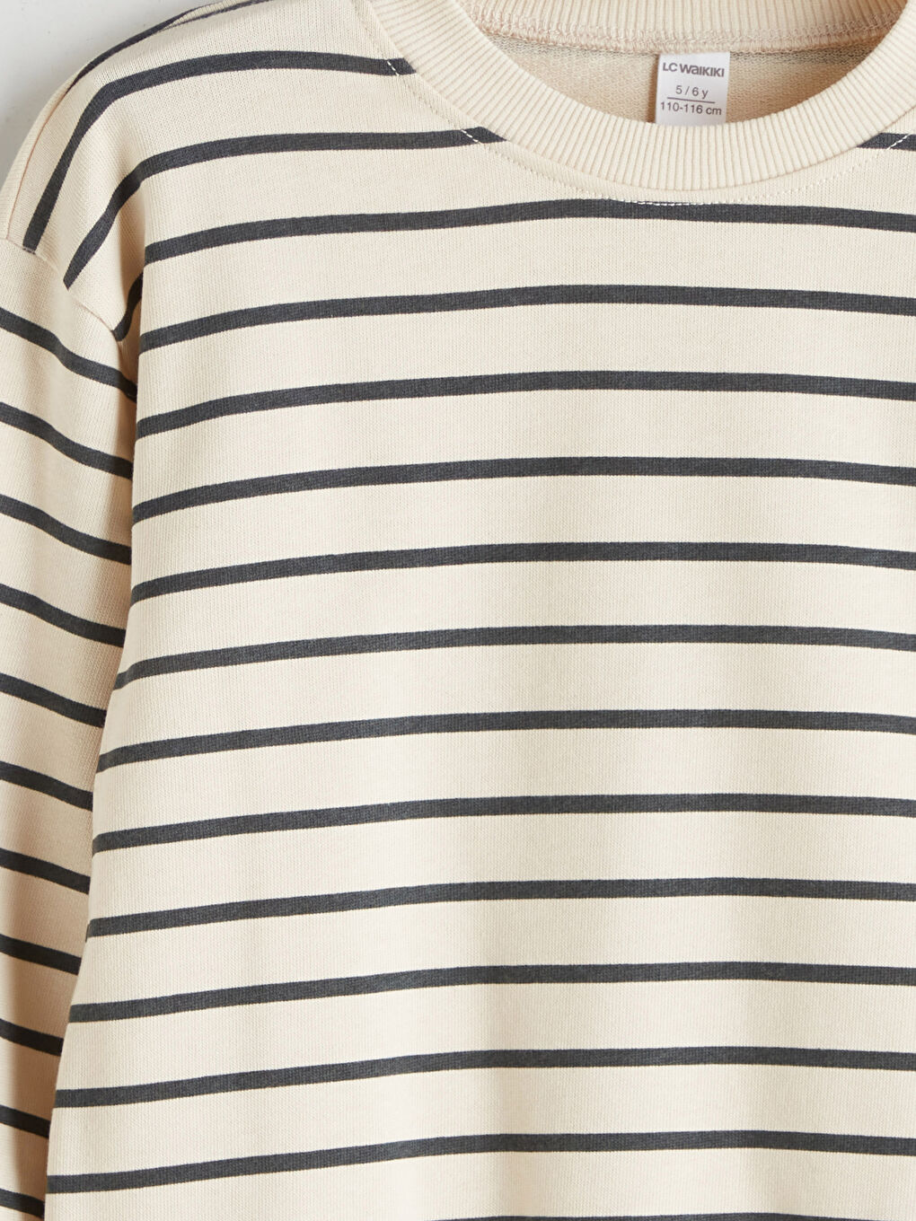 Bej Bisiklet Yaka Çizgili Erkek Çocuk Sweatshirt-1