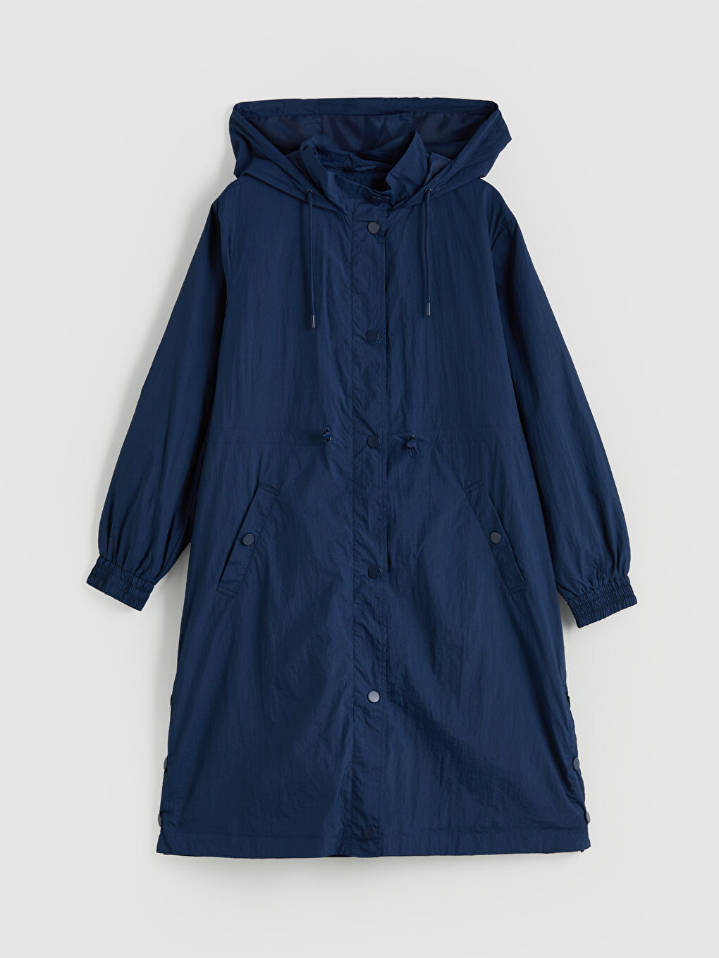Lacivert Kadın Kapüşonlu Düz Yağmurluk-5