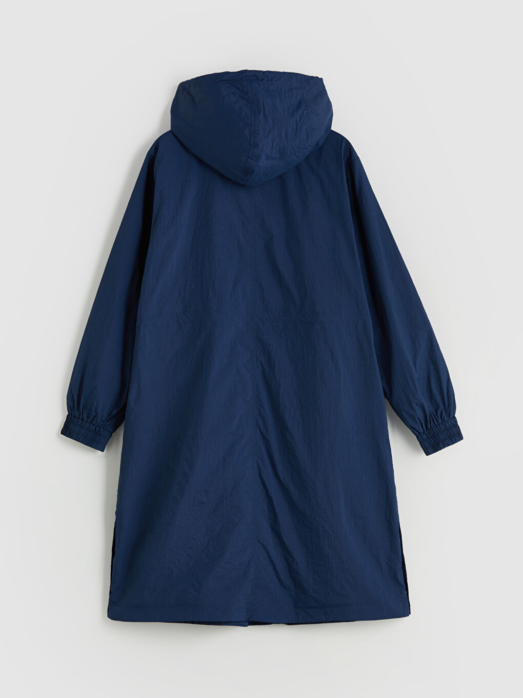 Lacivert Kadın Kapüşonlu Düz Yağmurluk-6