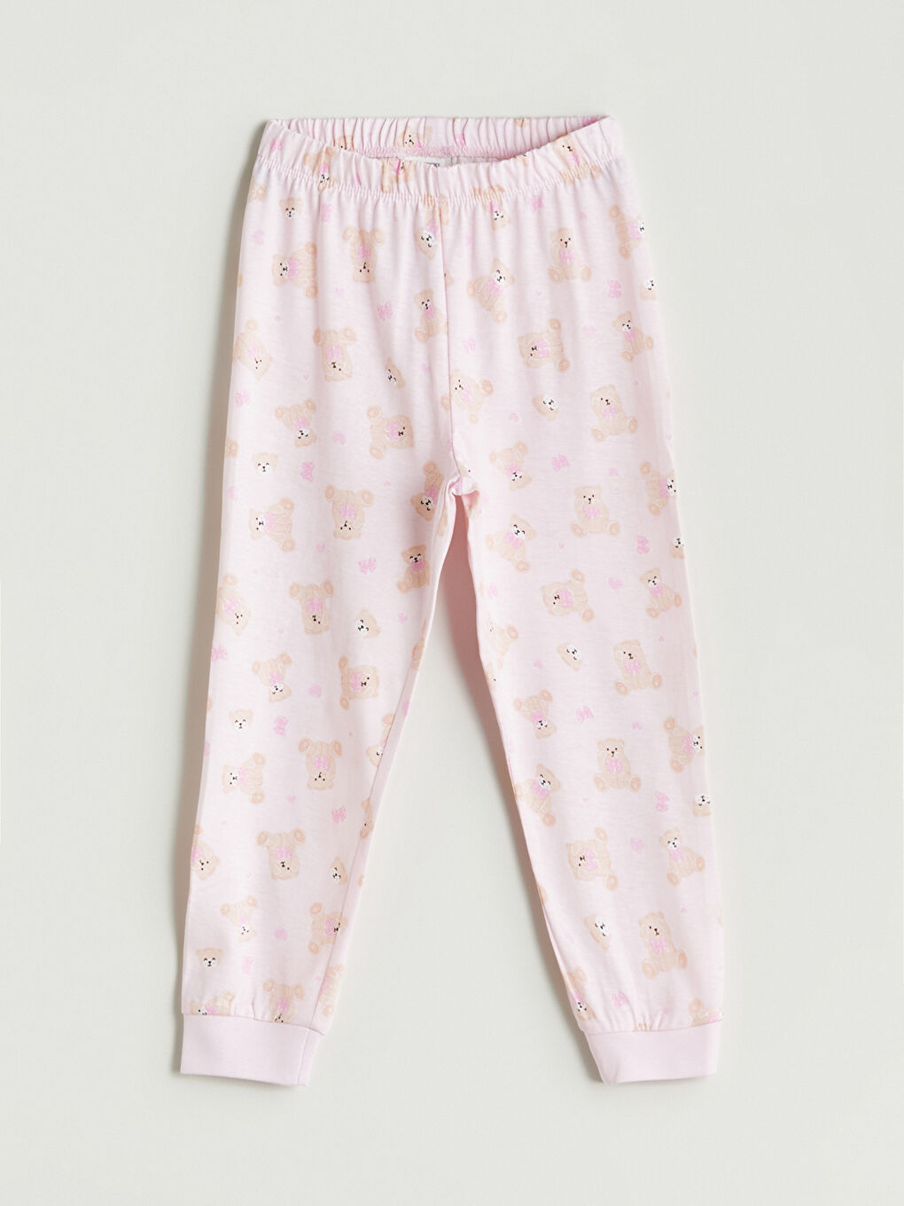 Pembe Beli Lastikli Ayı Teddy Baskılı Kız Çocuk Pijama Alt