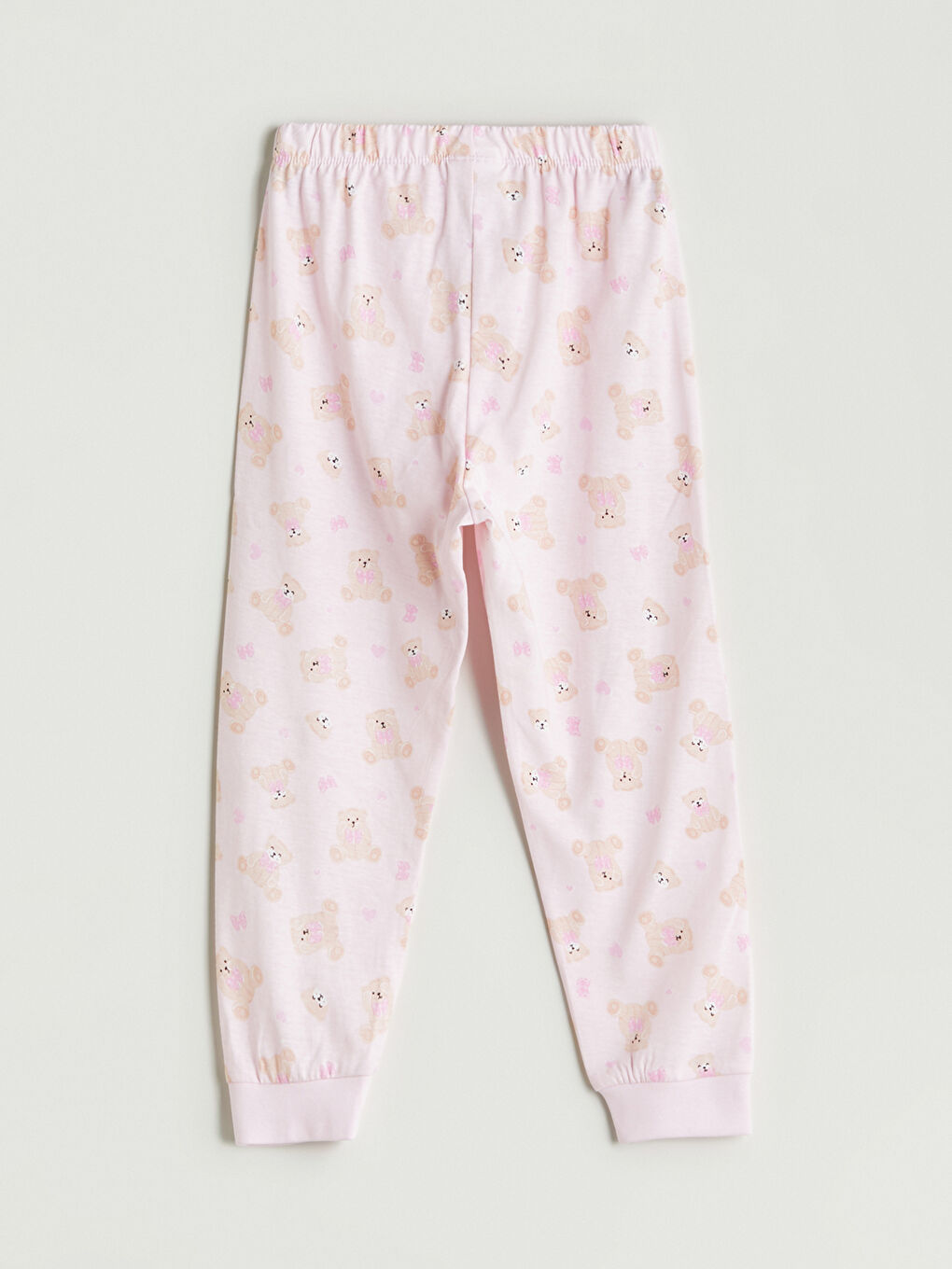 Pembe Beli Lastikli Ayı Teddy Baskılı Kız Çocuk Pijama Alt-1