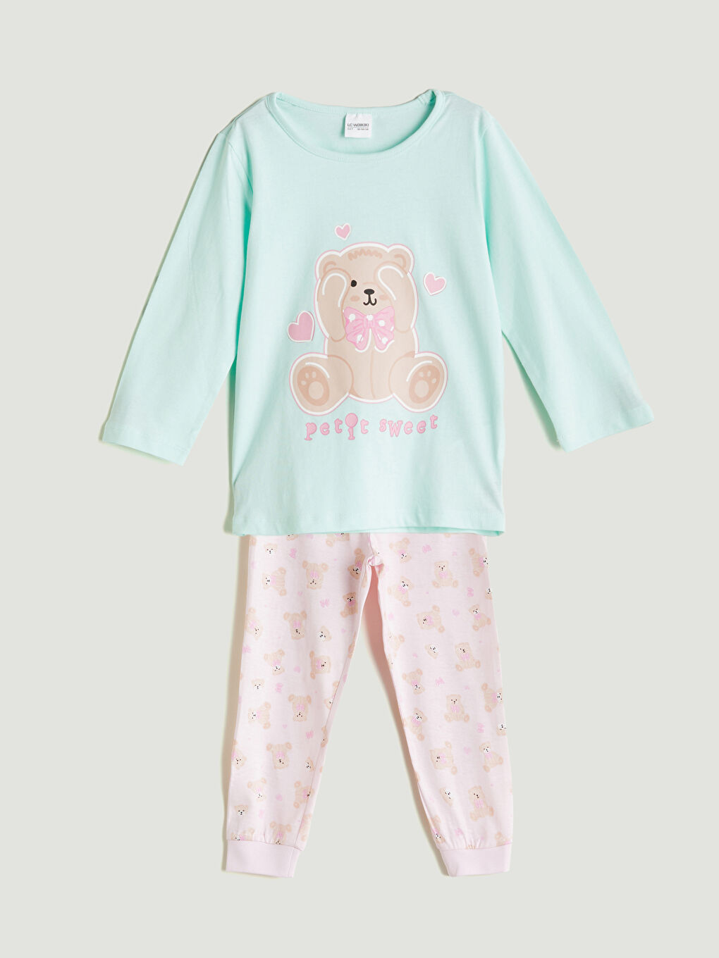 LCW Kids سێتی بیجامەی چاپکراوی بۆ کچان یەخە خڕ -W51584Z1-LSZ