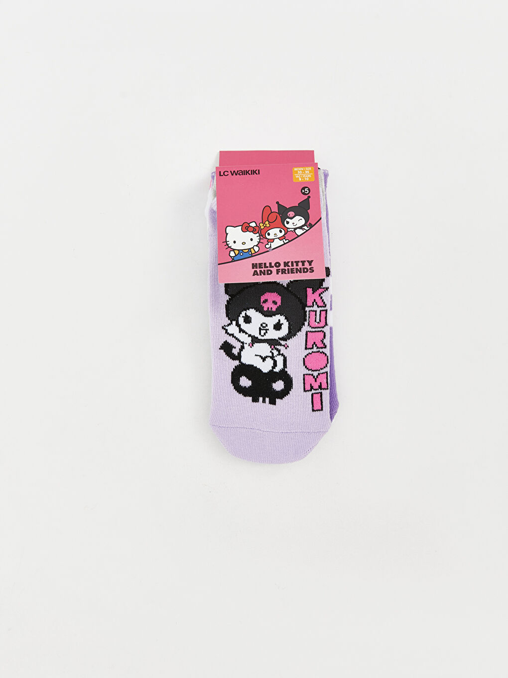 LCW Kids جۆرەوی ڕاهێنەر نەخشدار بۆ کچان Kuromi ٥ دانە پاکەت -W51597Z4-G7S