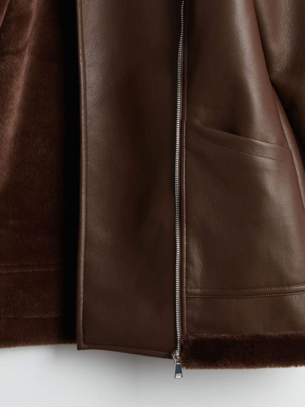 LCW Modest Women's Biker Neck Plain Faux Leather Jacket -W51605Z8-L0C