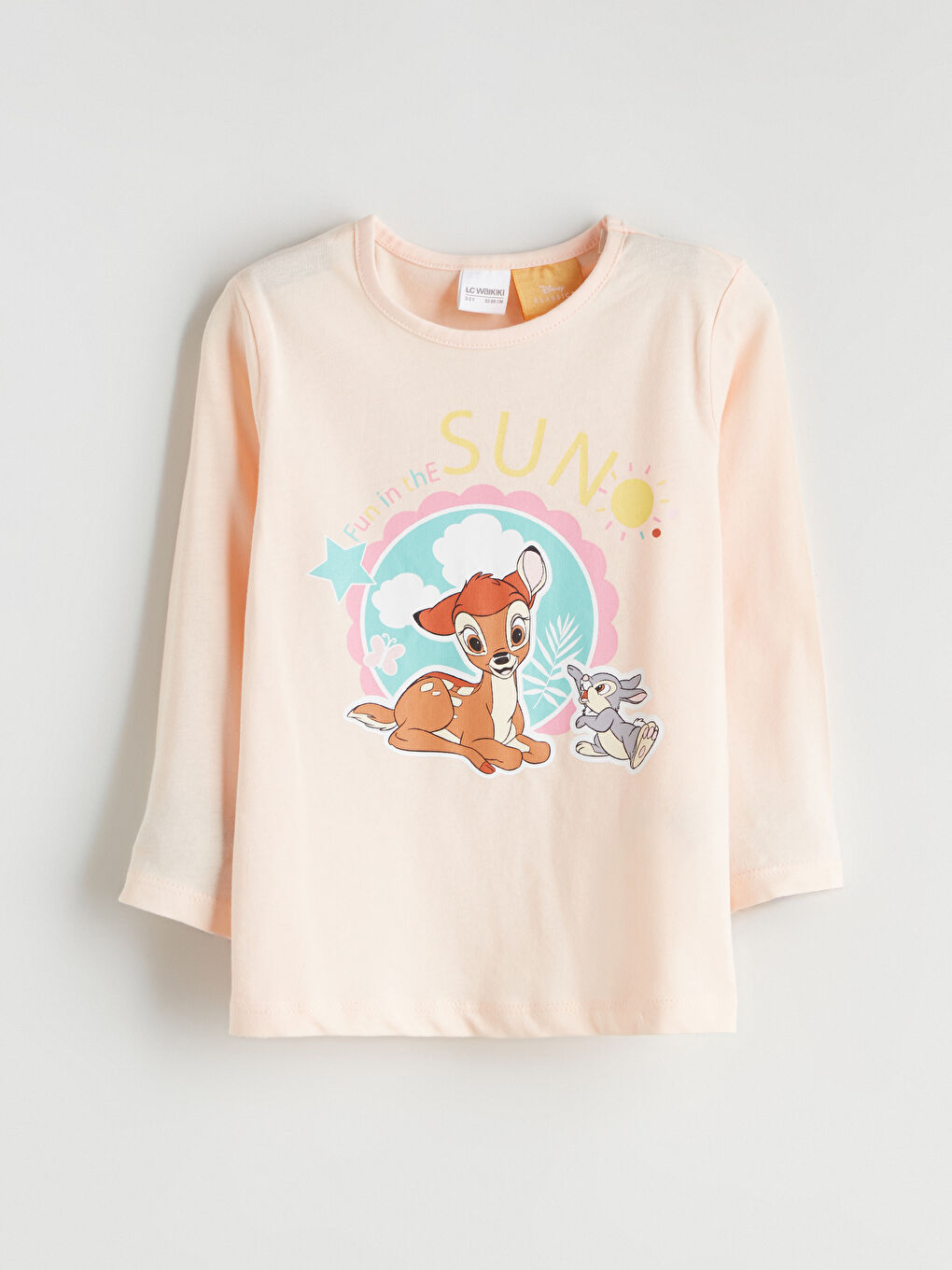 Pembe Bisiklet Yaka Bambi Baskılı Kız Çocuk Pijama Üst