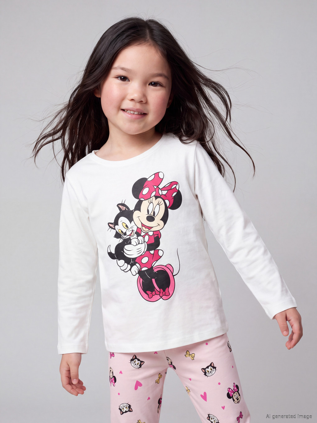 Ekru Minnie Mouse Baskılı Kız Çocuk Pijama Takımı-1