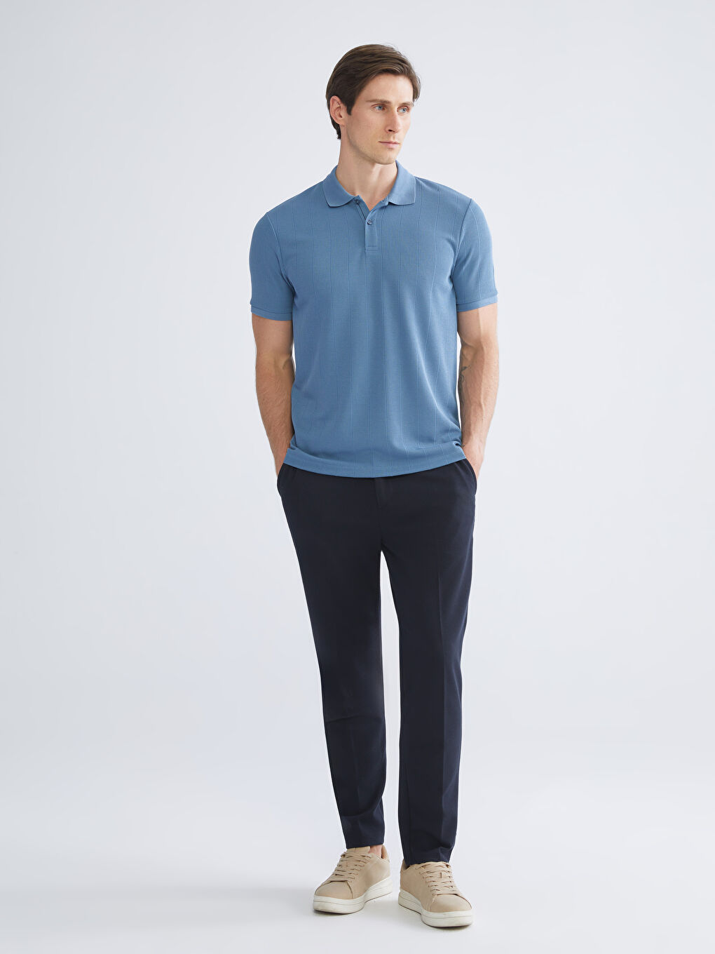 Mavi Polo Yaka Çizgili Erkek Tişört-1