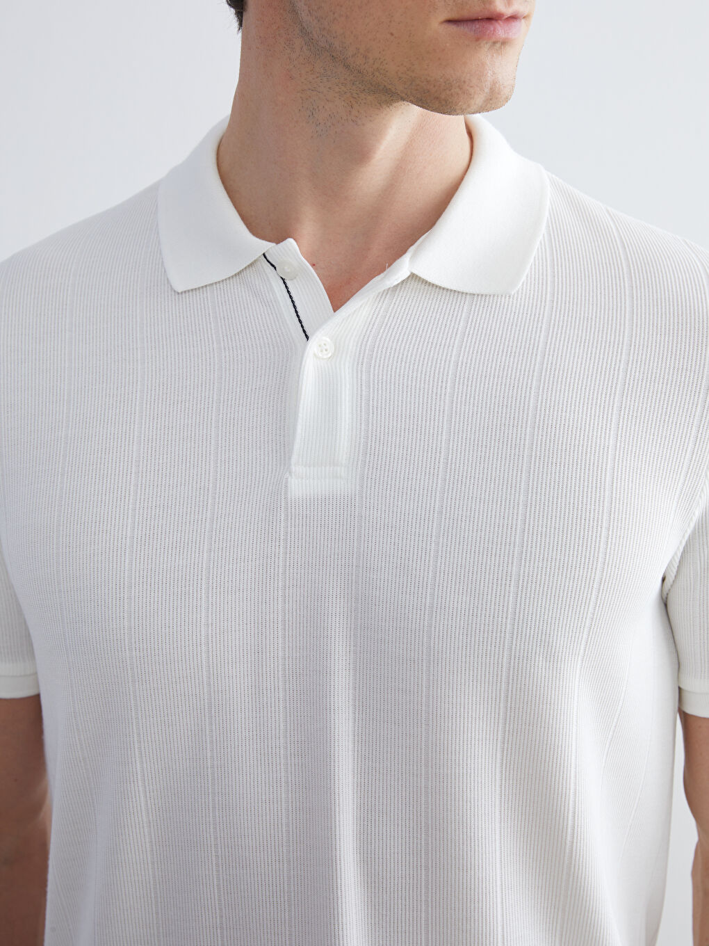 Ekru Polo Yaka Çizgili Erkek Tişört-2