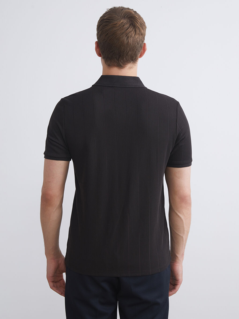 Kahverengi Polo Yaka Çizgili Erkek Tişört-3