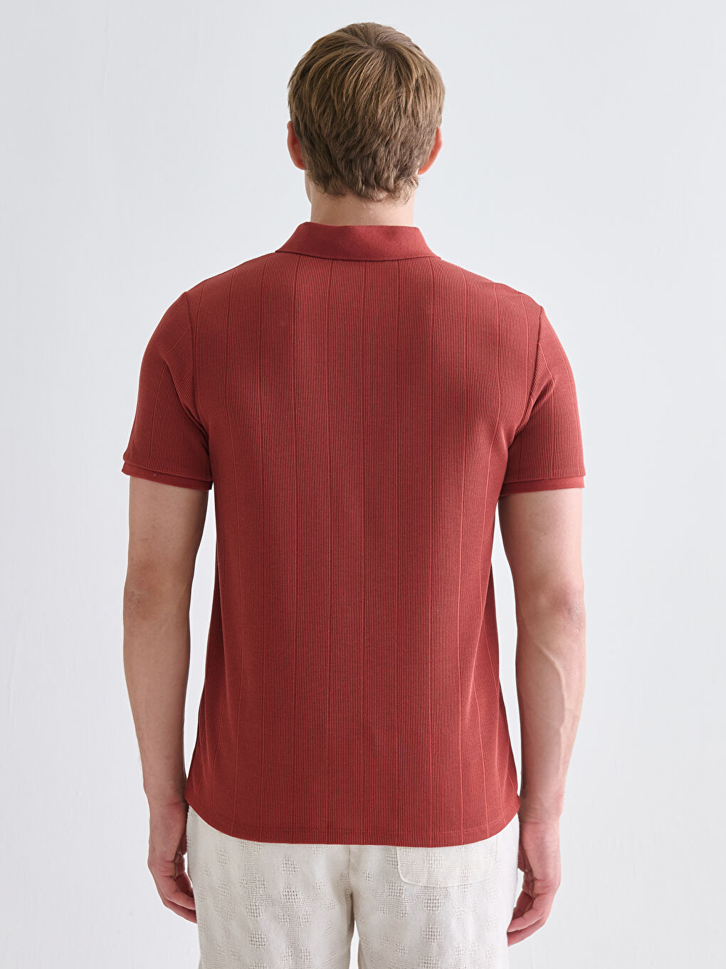 Kahverengi Polo Yaka Çizgili Erkek Tişört-3