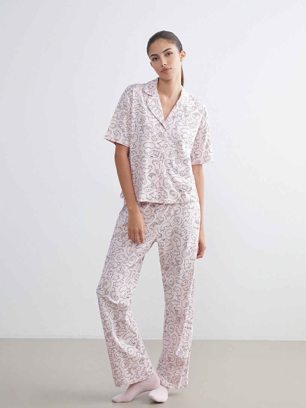 Pembe Beli Lastikli Desenli Kadın Pijama Altı