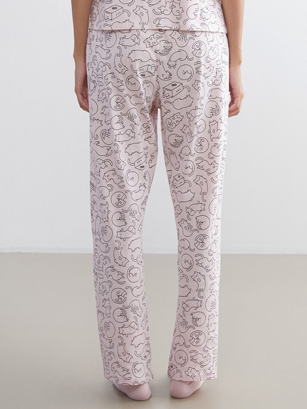 Pembe Beli Lastikli Desenli Kadın Pijama Altı-1