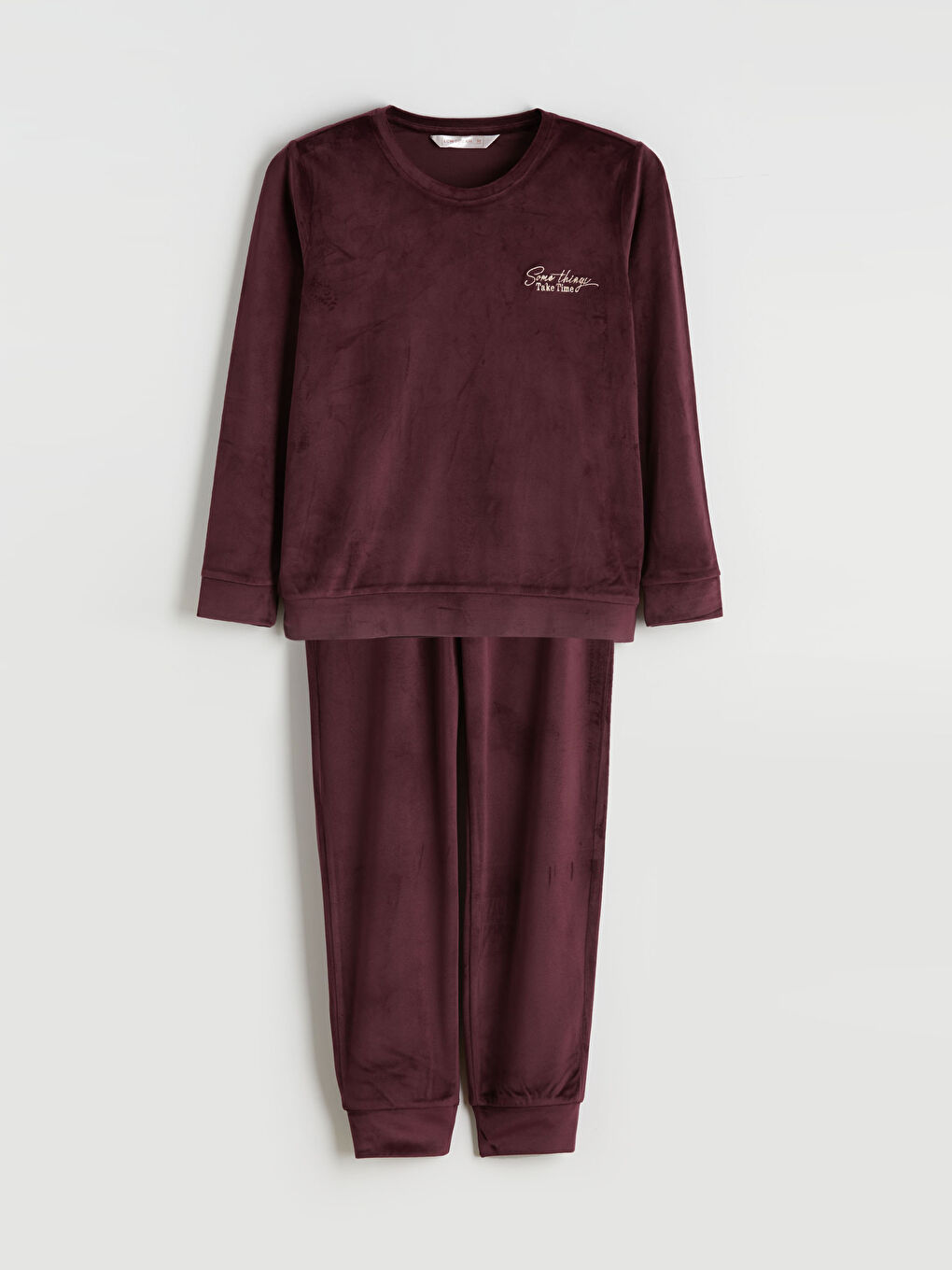 Crew Neck Embroidered Velvet Women's Pyjama Set-4