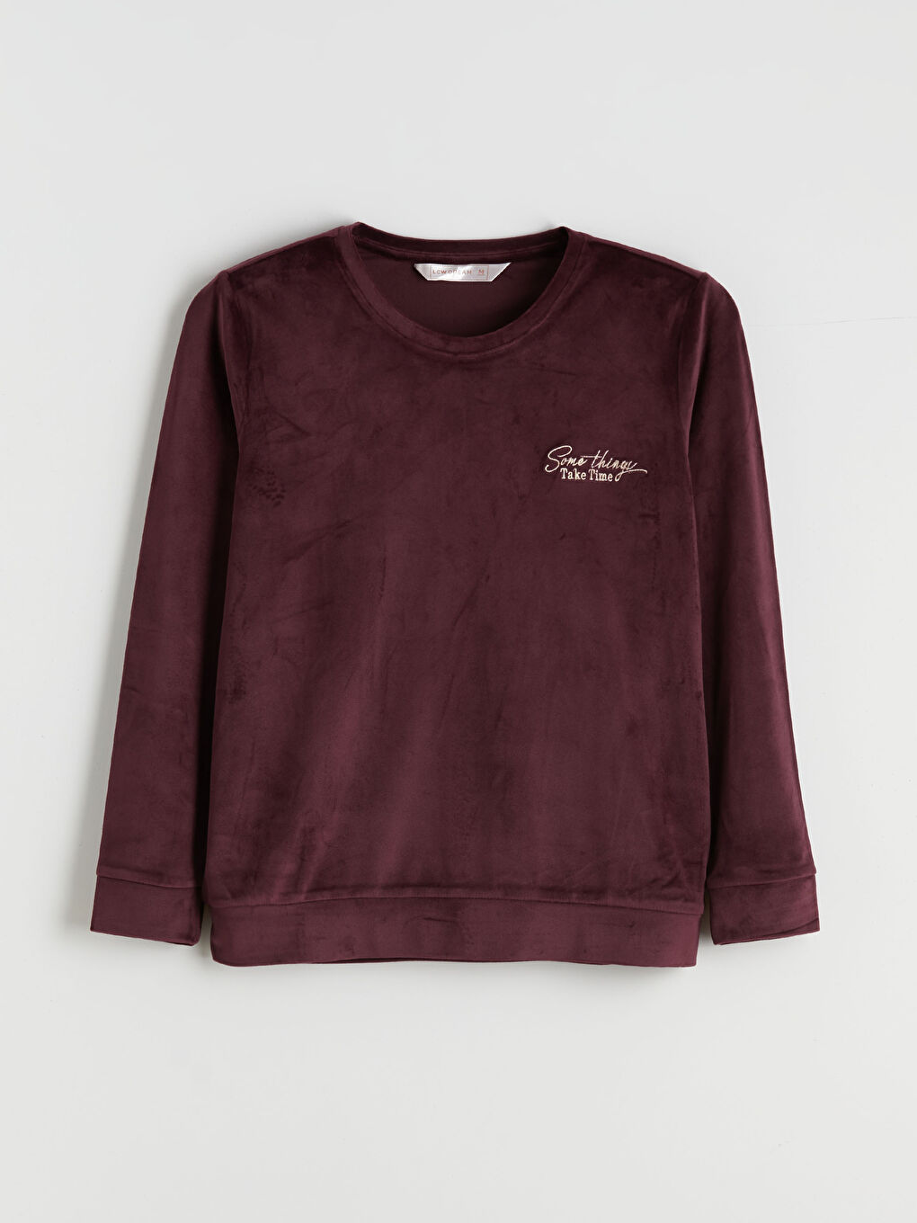 Crew Neck Embroidered Velvet Women's Pyjama Set-5