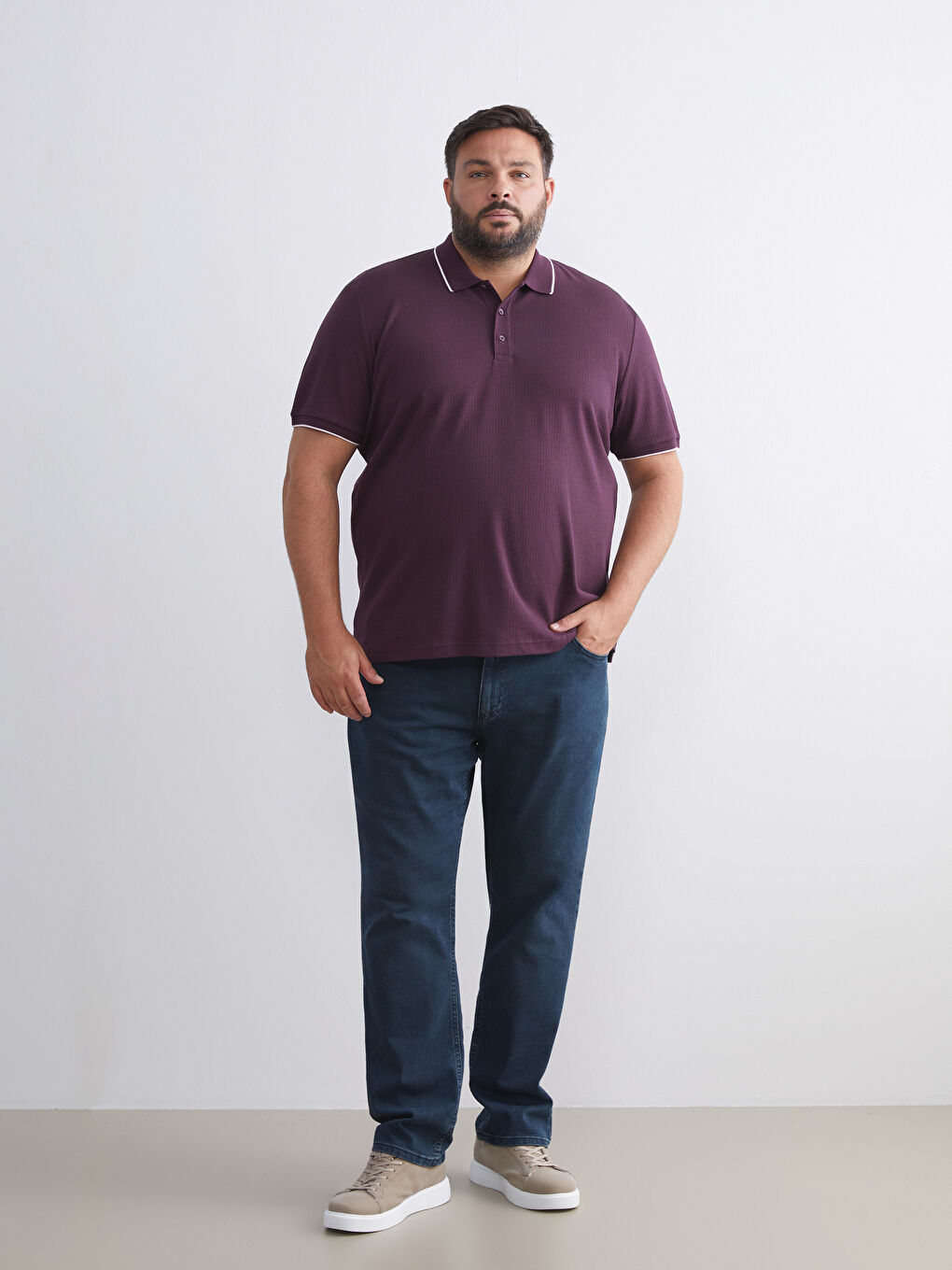 Mürdüm Polo Yaka Erkek Tişört-5