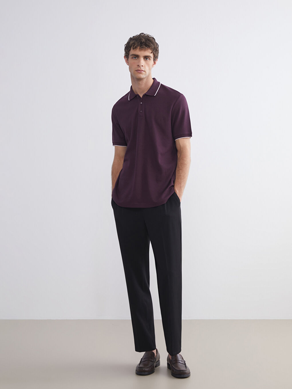 Mürdüm Polo Yaka Erkek Tişört-2