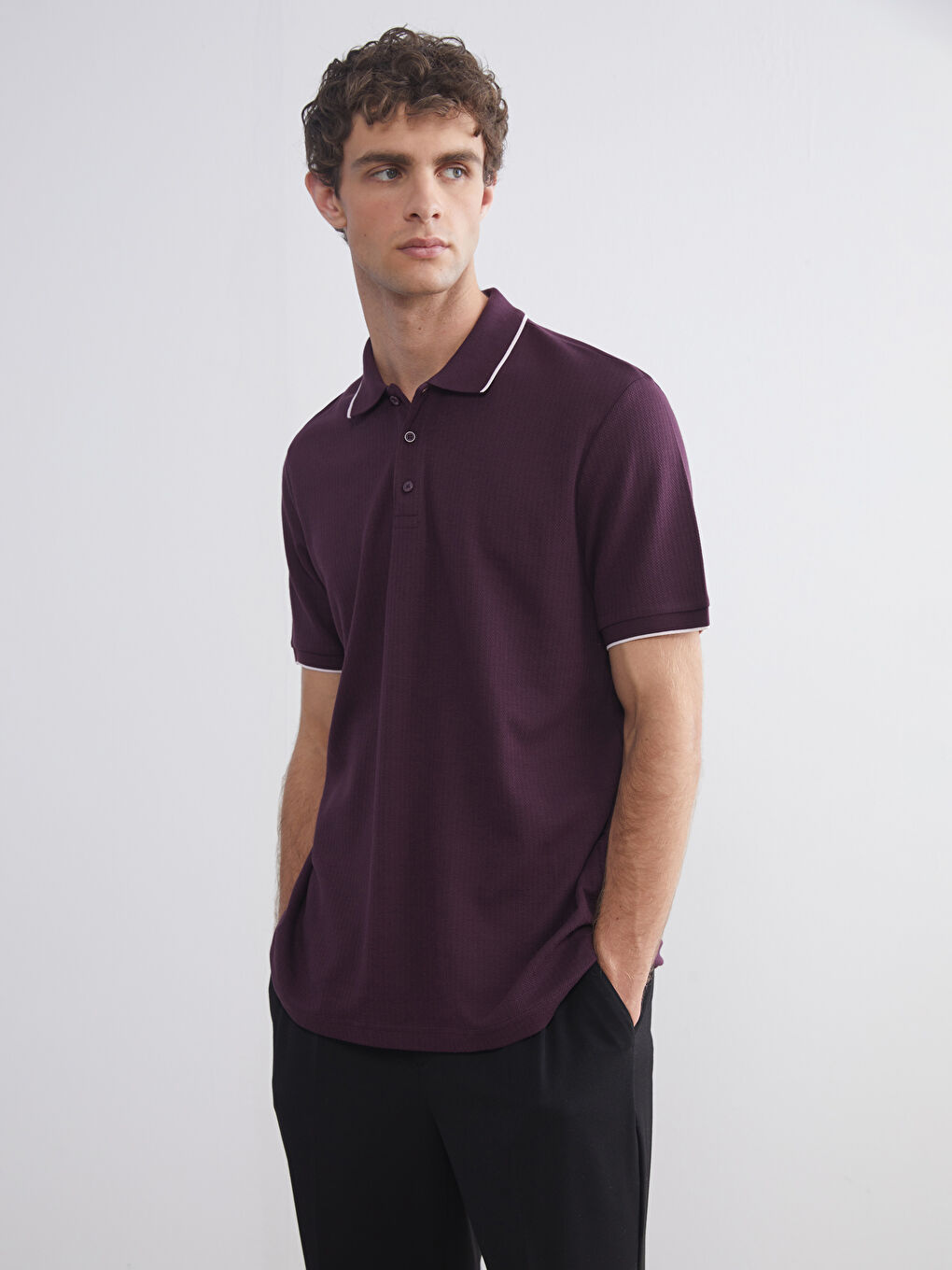 Mürdüm Polo Yaka Erkek Tişört-3