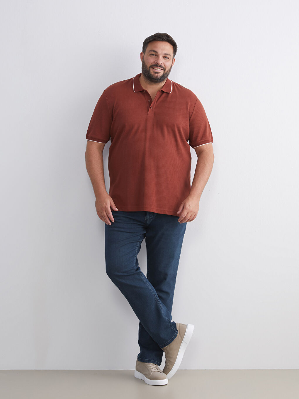 Kahverengi Polo Yaka Erkek Tişört-5