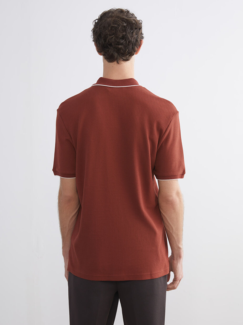 Kahverengi Polo Yaka Erkek Tişört-4