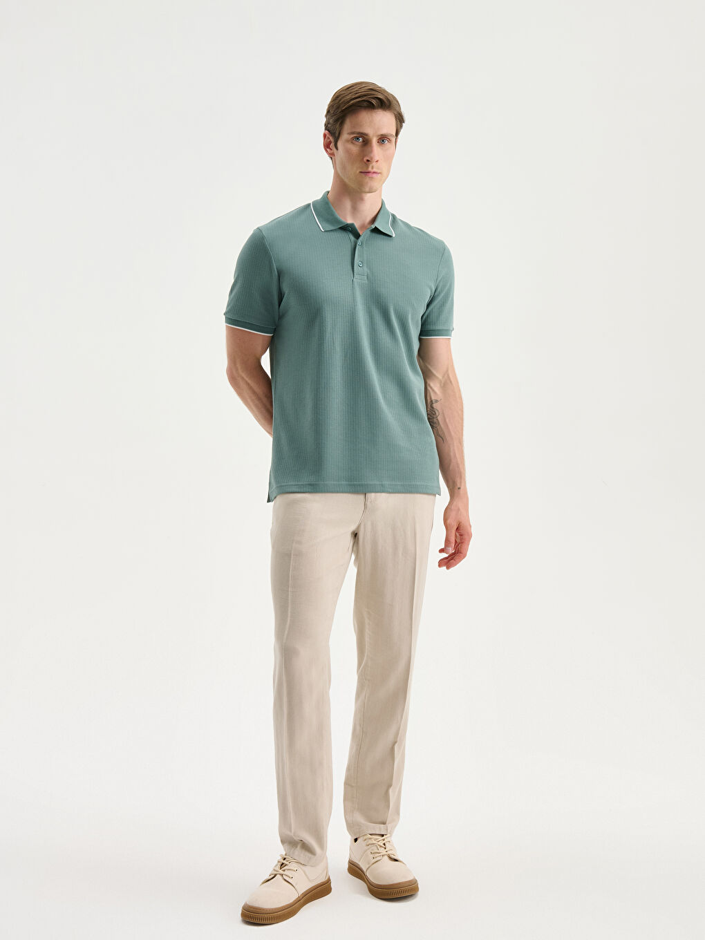 Yeşil Polo Yaka Erkek Tişört-1