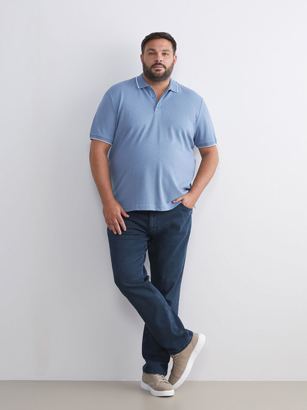 Mavi Polo Yaka Erkek Tişört-5