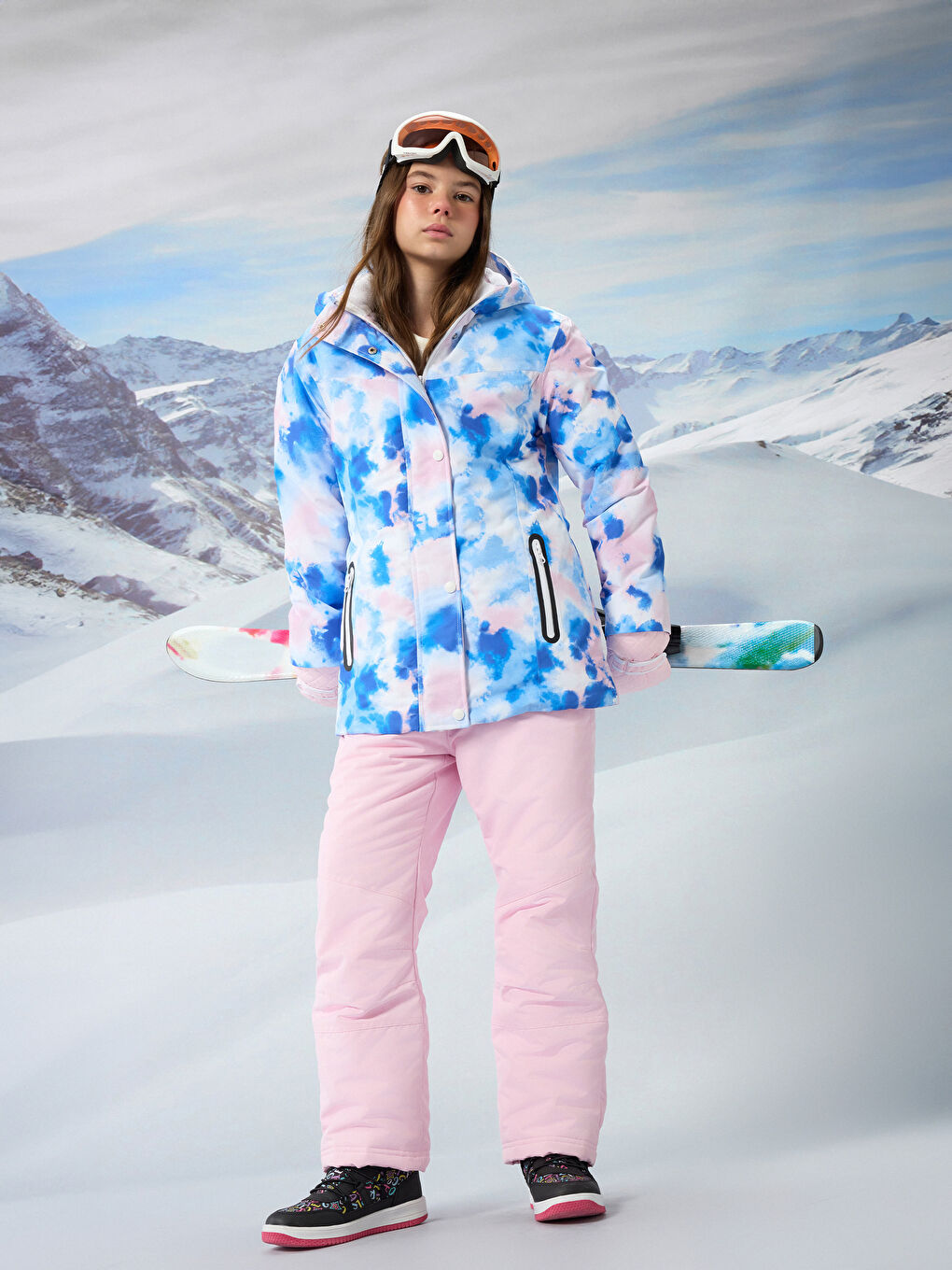 Pembe Beli Lastikli Kız Çocuk Kayak Pantolonu