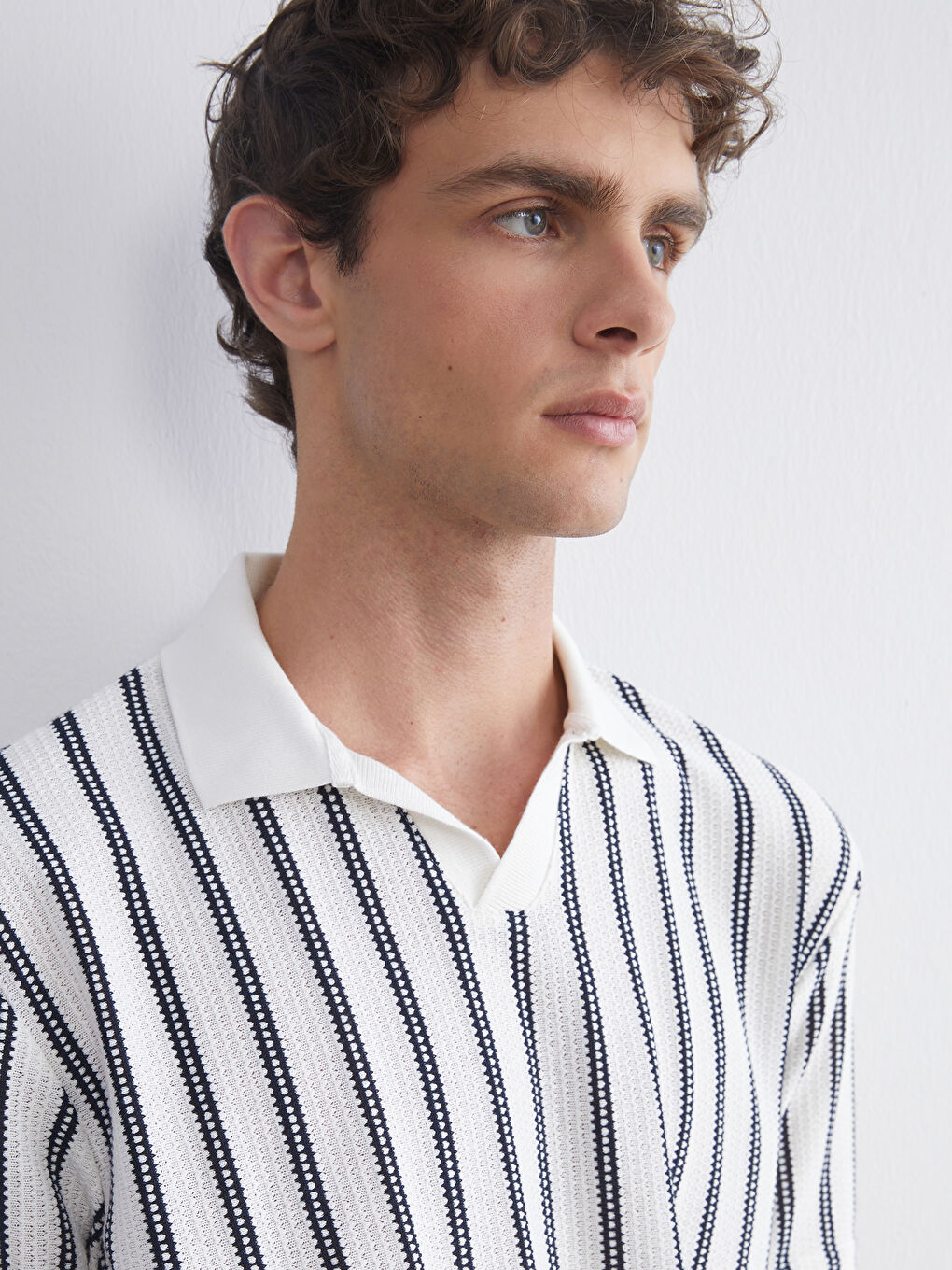 Lacivert Polo Yaka Çizgili Erkek Tişört-2