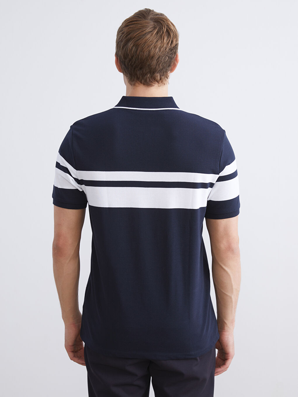 Lacivert Polo Yaka Çizgili Erkek Tişört-3