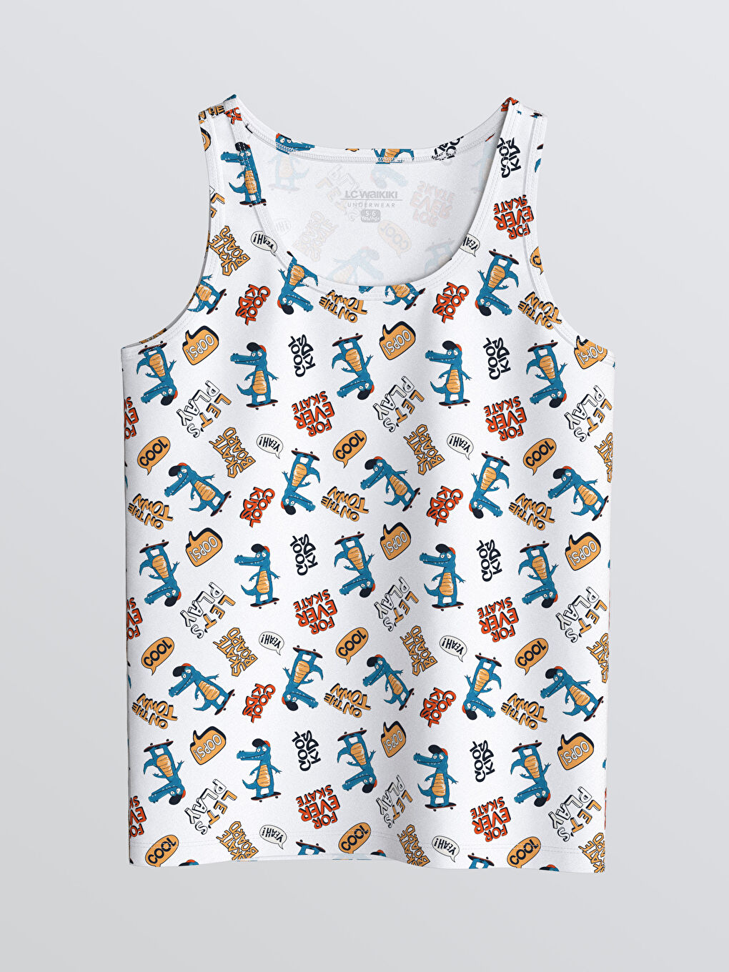 Beyaz Bisiklet Yaka Baskılı Erkek Çocuk Atlet