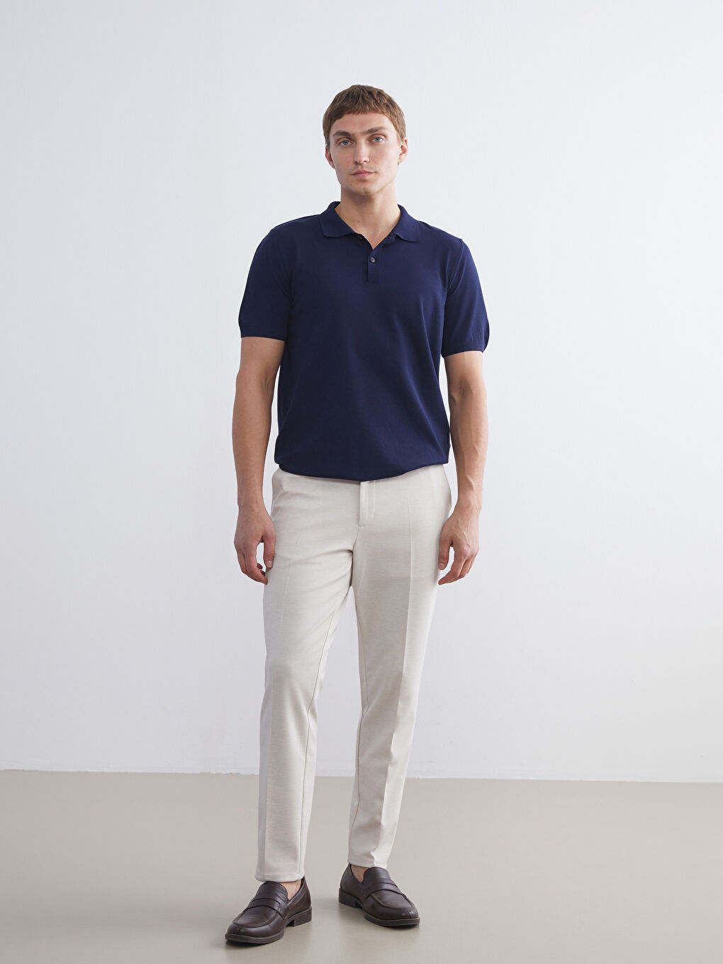 Bej Dar Kalıp Erkek Chino Pantolon-1