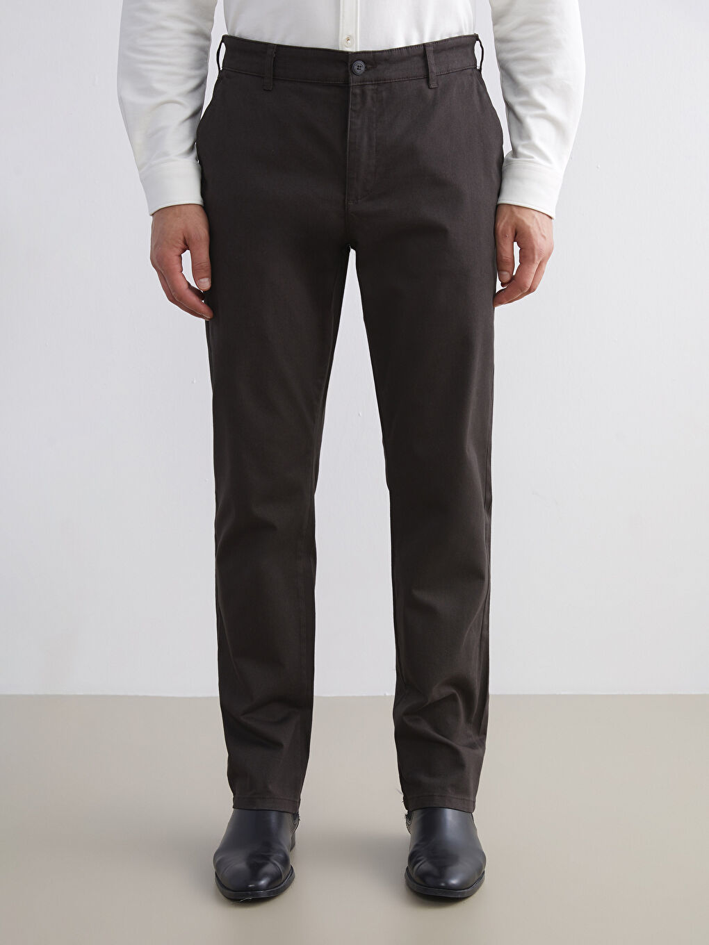 Kahverengi Standart Kalıp Gabardin Erkek Chino Pantolon-1
