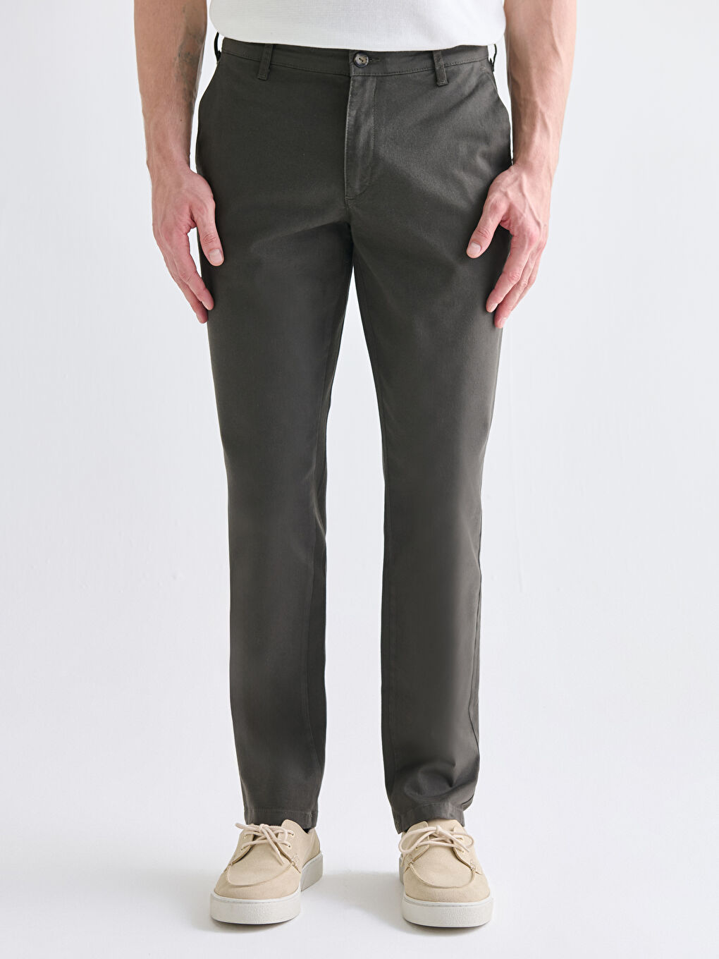 Large Size Standard Fit Gabardine Men's Chino Trousers-1