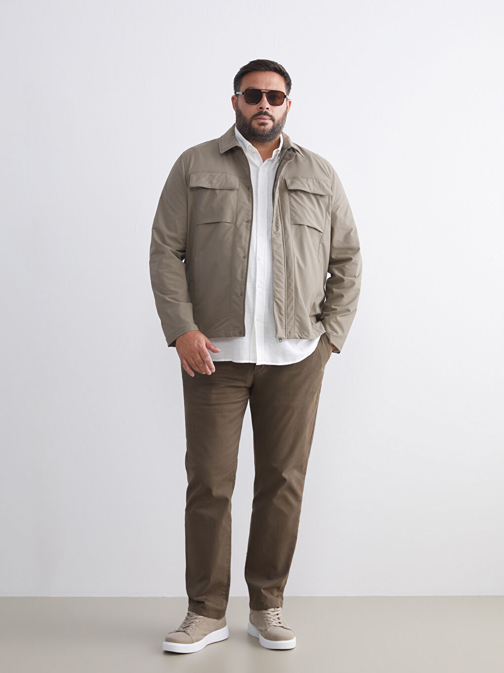 Kahverengi Standart Kalıp Gabardin Erkek Chino Pantolon-1