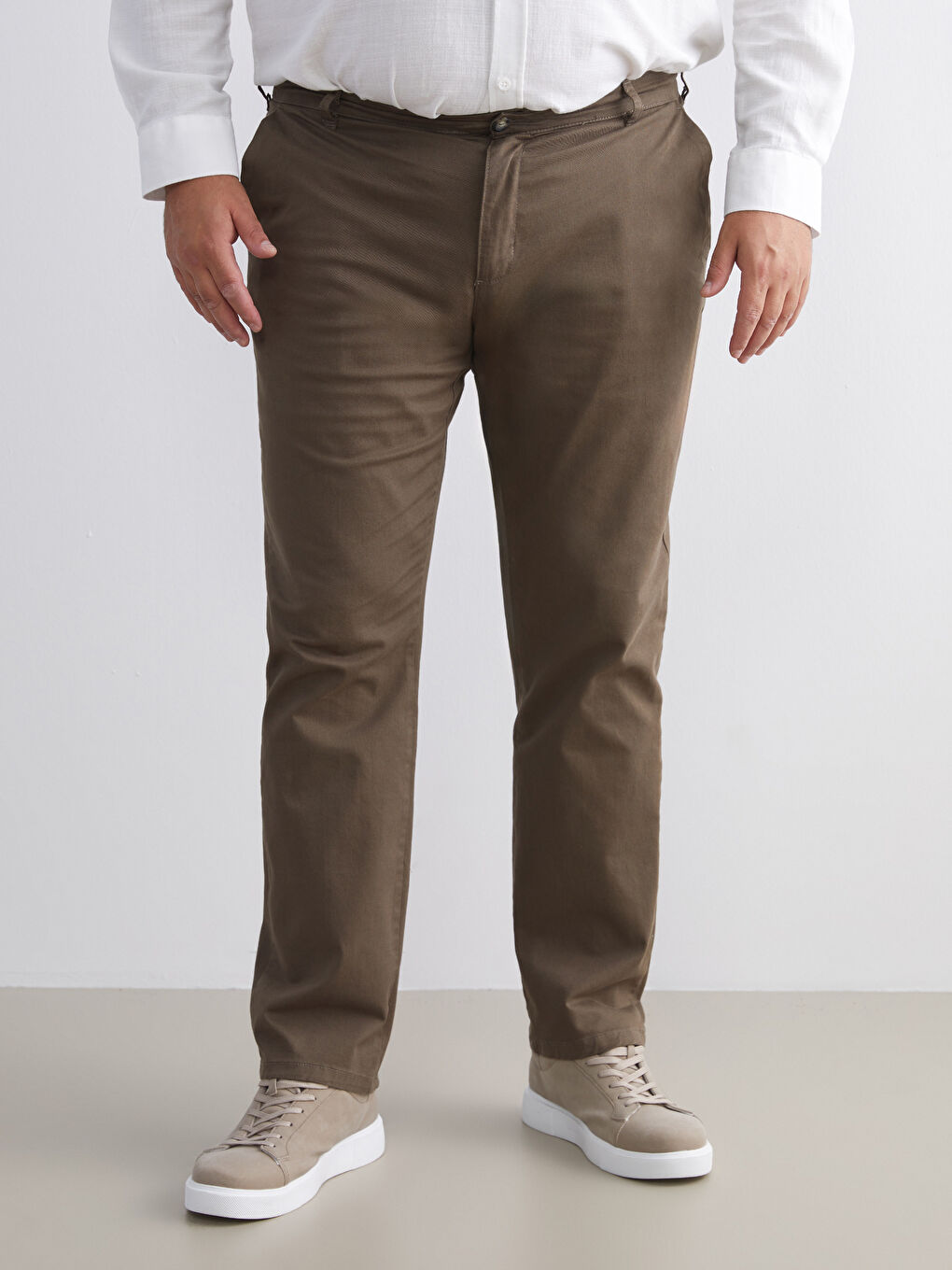 Kahverengi Standart Kalıp Gabardin Erkek Chino Pantolon-5
