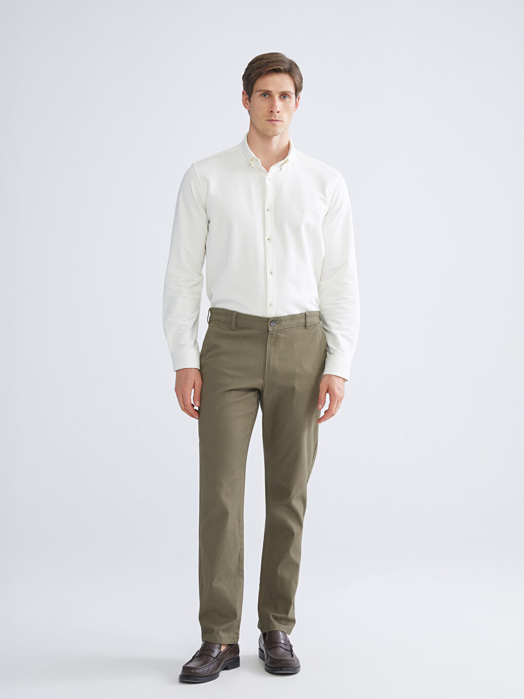 Haki Standart Kalıp Gabardin Erkek Chino Pantolon