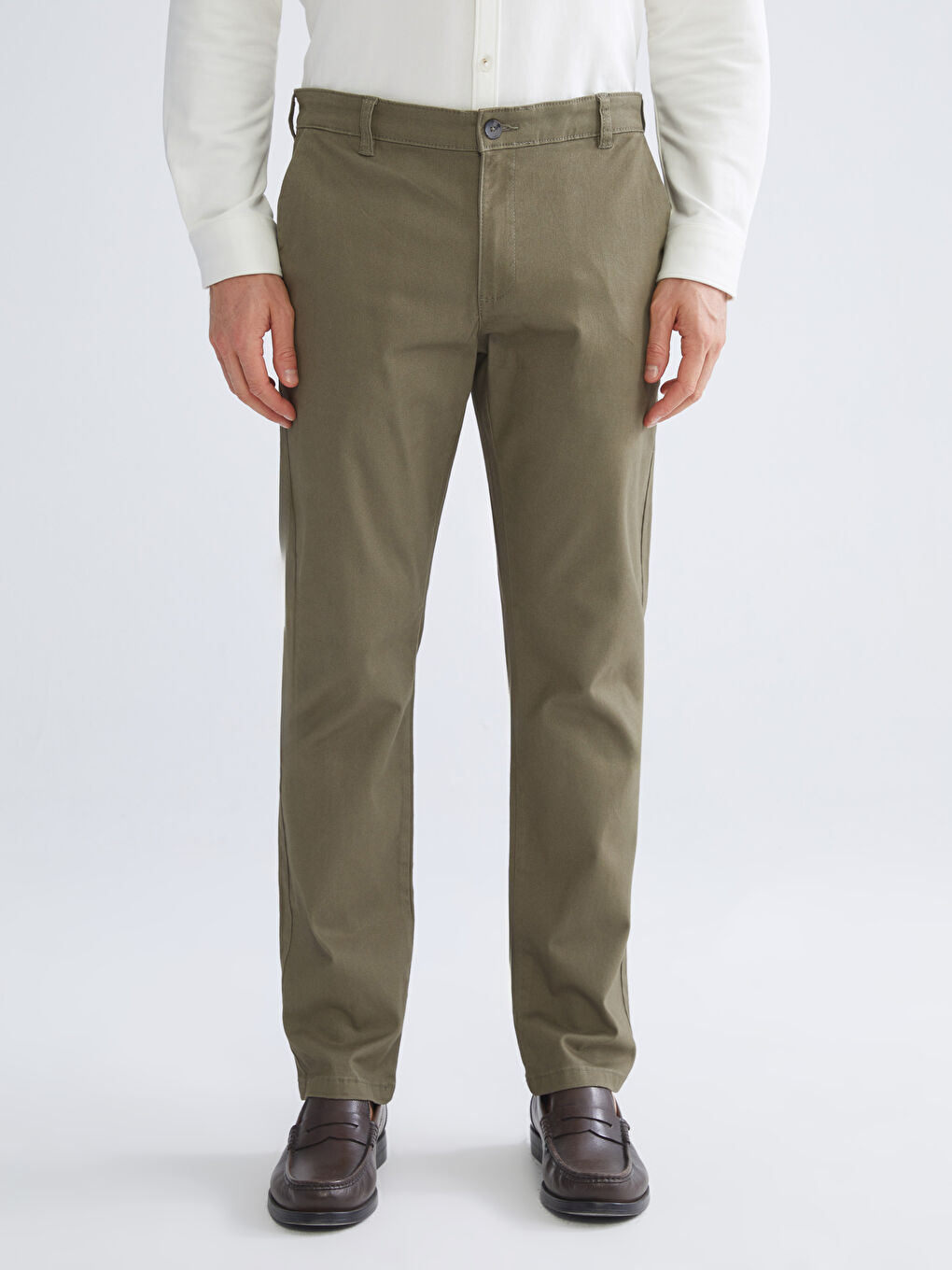 Haki Standart Kalıp Gabardin Erkek Chino Pantolon-1
