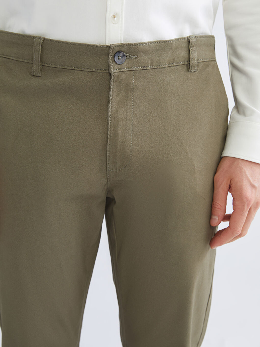 Haki Standart Kalıp Gabardin Erkek Chino Pantolon-2