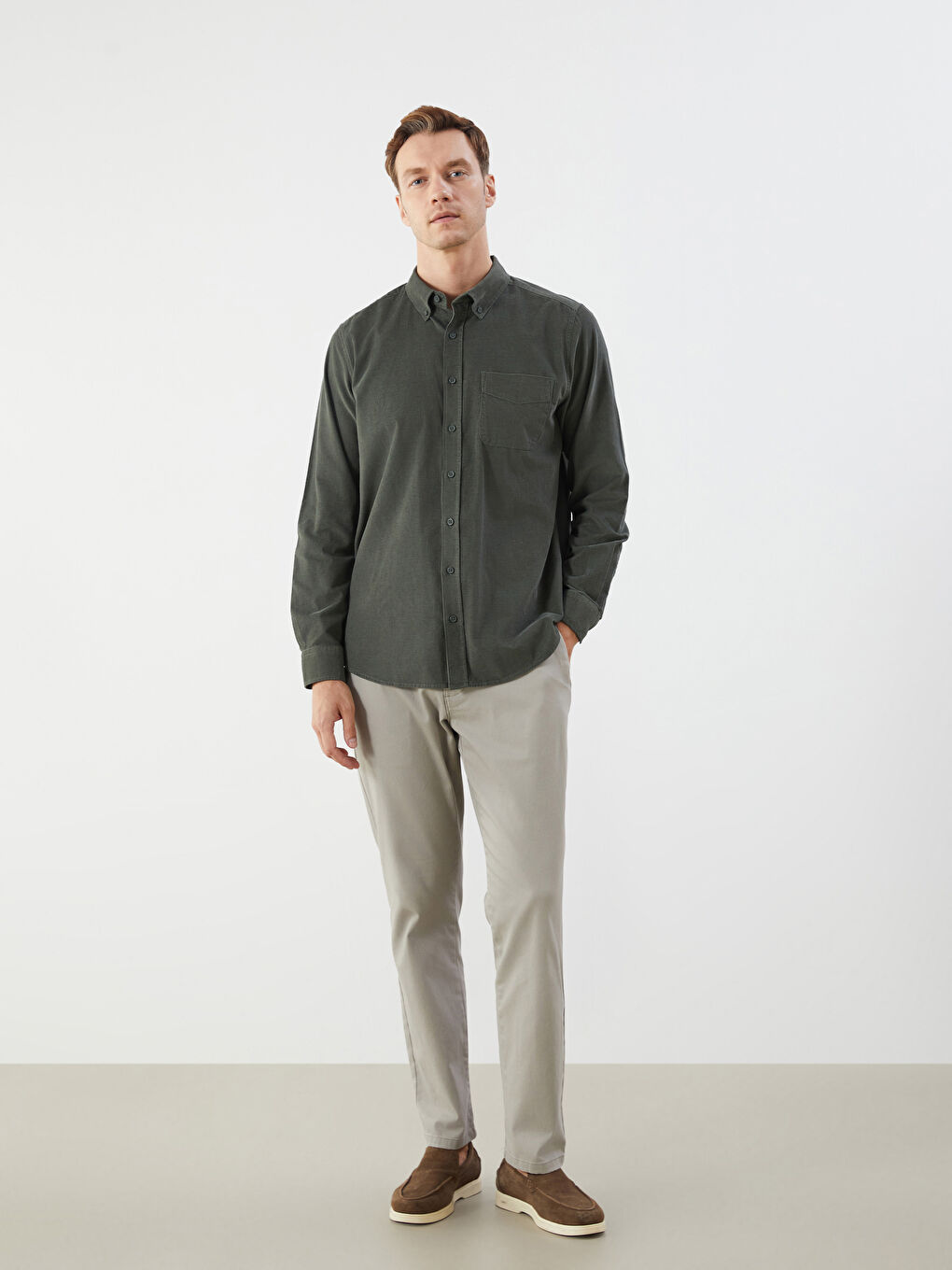 Standard Fit Gabardine Men's Chino Trousers -W51787Z8-PWN