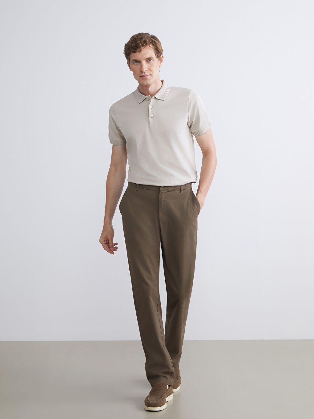 Kahverengi Standart Kalıp Gabardin Erkek Chino Pantolon