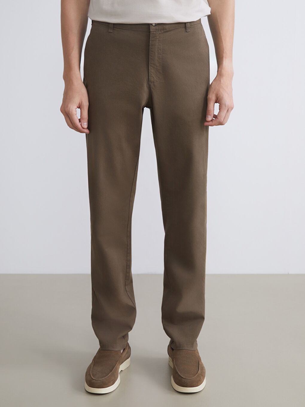 Kahverengi Standart Kalıp Gabardin Erkek Chino Pantolon-2