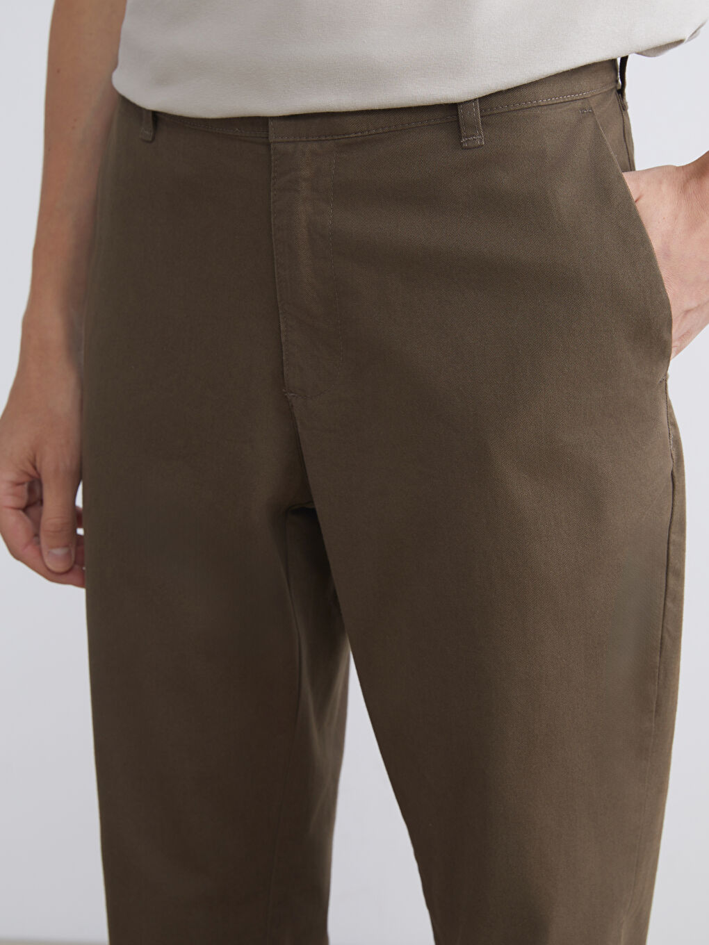 Kahverengi Standart Kalıp Gabardin Erkek Chino Pantolon-3