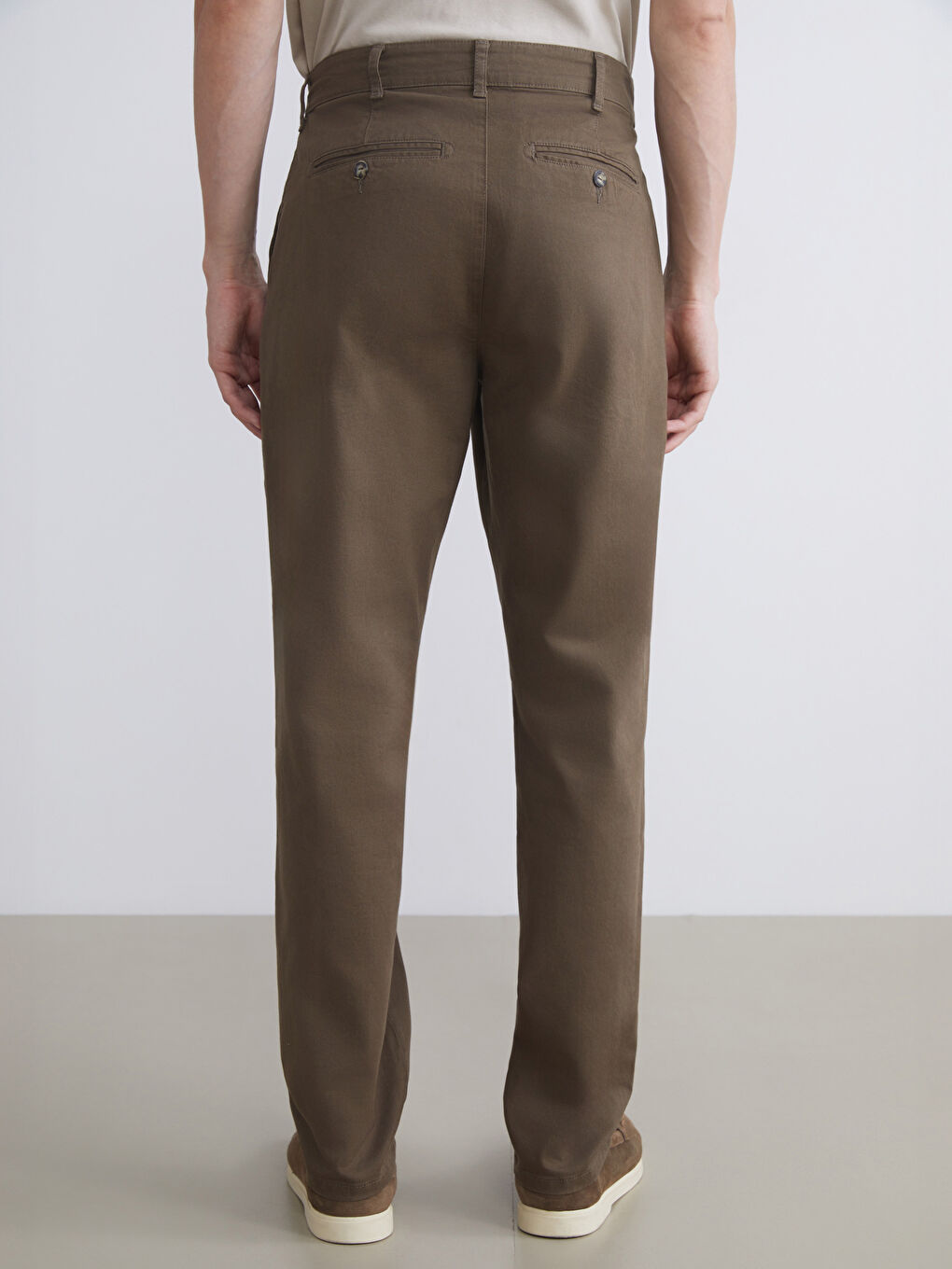 Kahverengi Standart Kalıp Gabardin Erkek Chino Pantolon-4